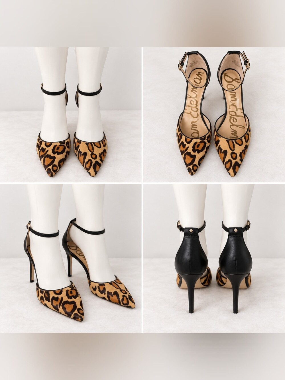 Sam Edelman Leopard Print Pointed-Toe Ankle-Strap Pumps - Black & Tan